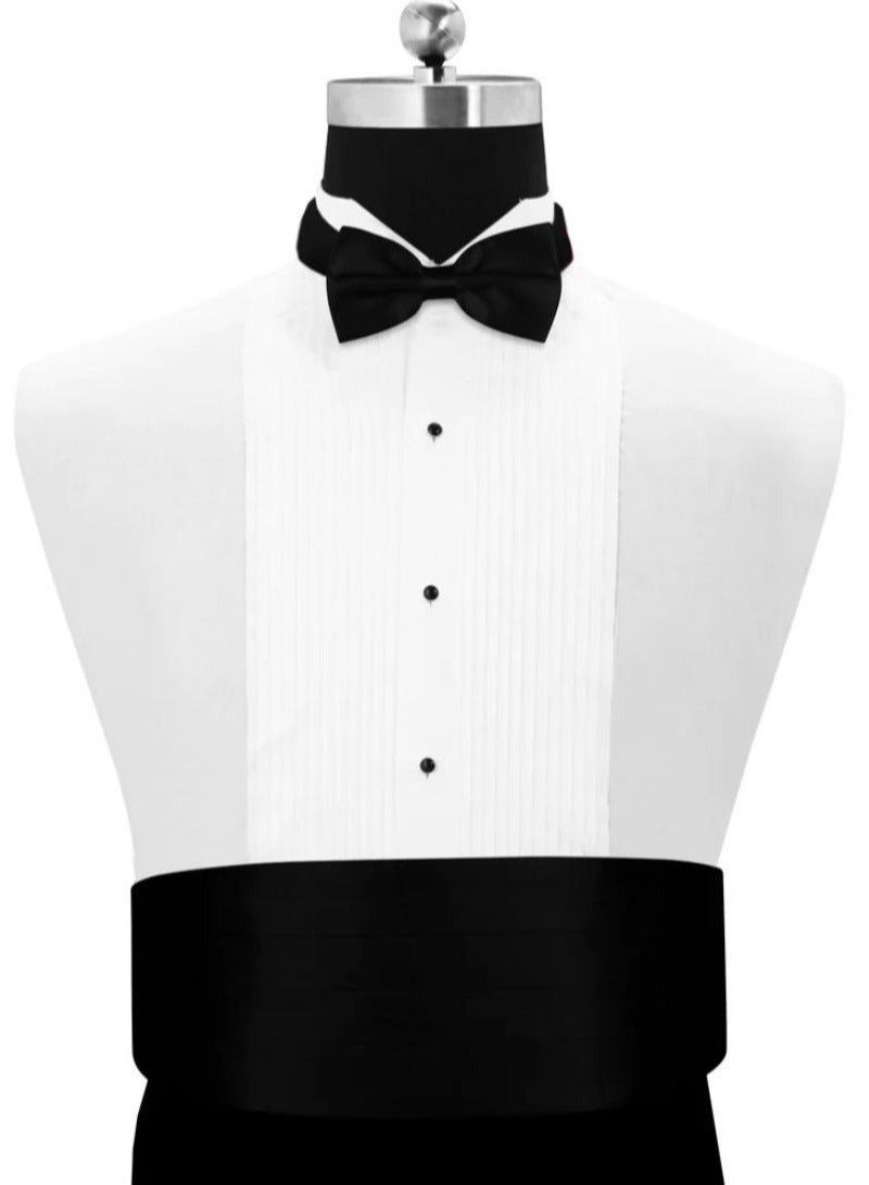 Black cummarbund / Waistband (stomach holder/belt) and bow tie with Handkerchief set for tuxedo suit