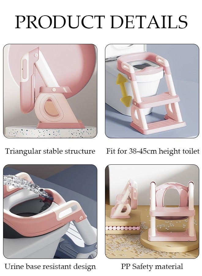 Potty Training Toilet Seat For Boys Girls, Toddler Toilet Seat With Step Stool Ladder, Foldable Toddler Potty Seat For Toilet With Non-Slip Design, Adjustable Height