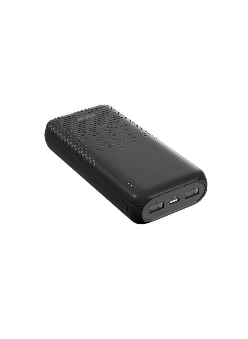 Rome 20000mAh Dual USB-A Power Bank / Type-C & Micro Input / Long Life Battery / Charging Protection / ABS+PC Material - Black