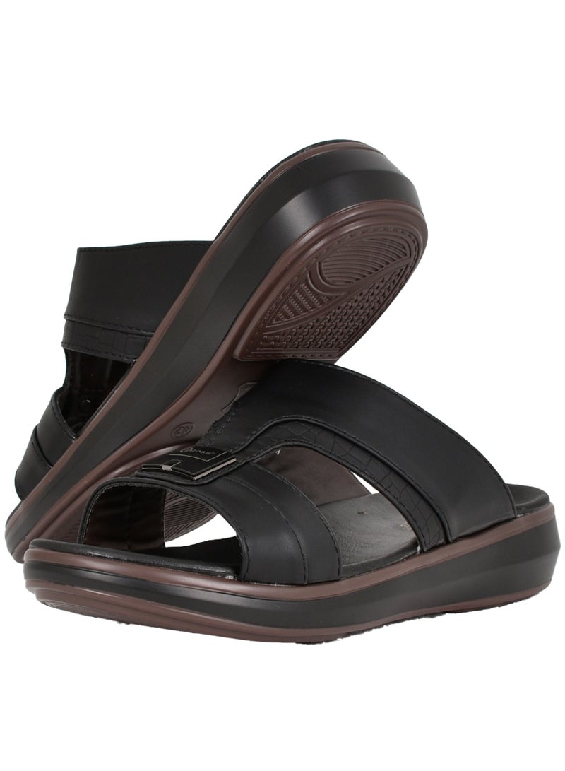 Mens Patterned Strap Arabic Sandals Black