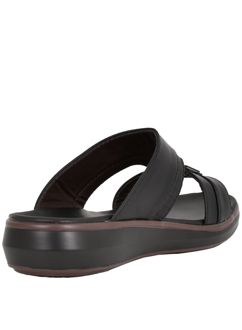 Mens Patterned Strap Arabic Sandals Black