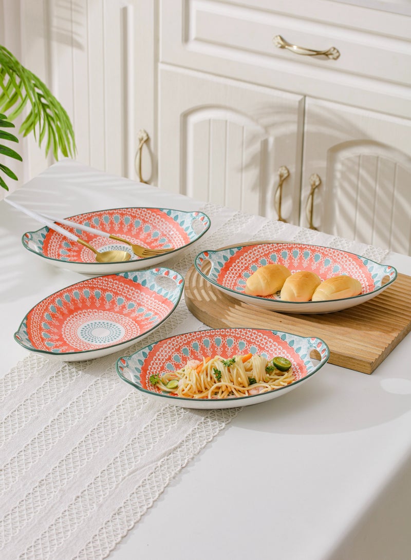 4-Piece Hand Painted Dinner Plates Multicolour 27.8x16x5cm