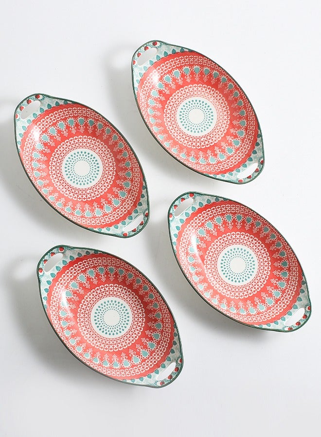 4-Piece Hand Painted Dinner Plates Multicolour 27.8x16x5cm