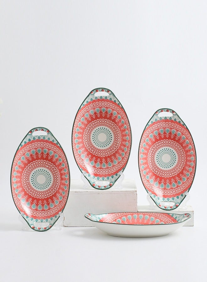 4-Piece Hand Painted Dinner Plates Multicolour 27.8x16x5cm