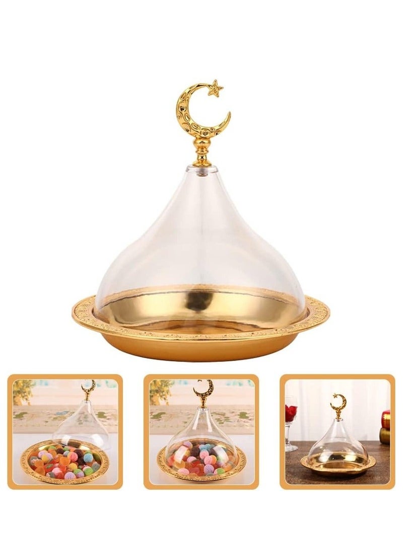 Eid Mubarak Cake Stand with Dome Lid, Golden, Round, Acrylic