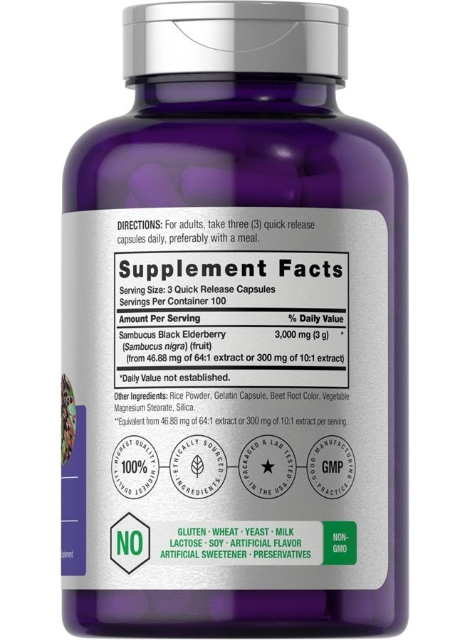 Black Elderberry | 3000mg Capsules | 300 Count | Non-GMO, Gluten Free | Sambucus Supplement