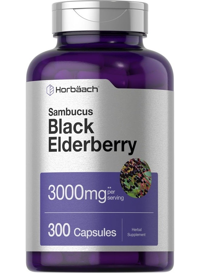 Black Elderberry | 3000mg Capsules | 300 Count | Non-GMO, Gluten Free | Sambucus Supplement