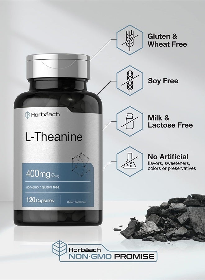 L-Theanine | 400mg | 120 Capsules | Non-GMO & Gluten Free | by Horbaach