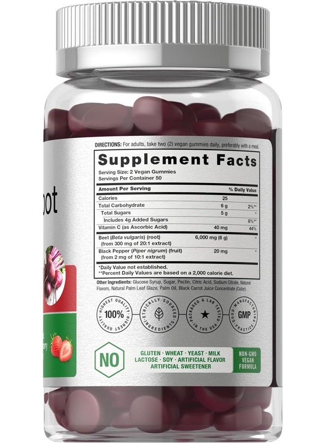 Beet Root Gummies | 6000mg | 100 Count | Vegan, Non-GMO, and Gluten Free Formula | Strawberry Flavor