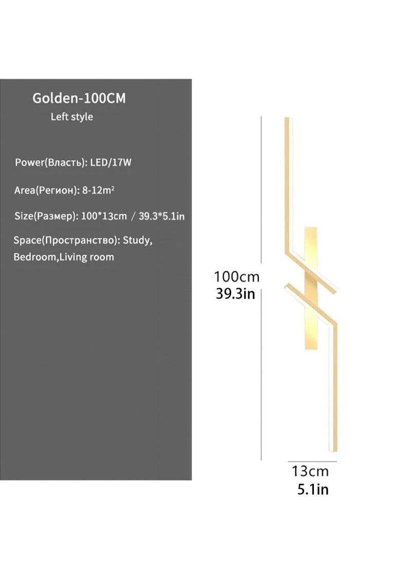 （Gold, 100CM，Three color temperatures）Modern Creative Strip Led Wall Lamp Minimalist Bedroom Bedside Wall Sconce Led Lights Living Room TV Sofa Background Wall Lamp