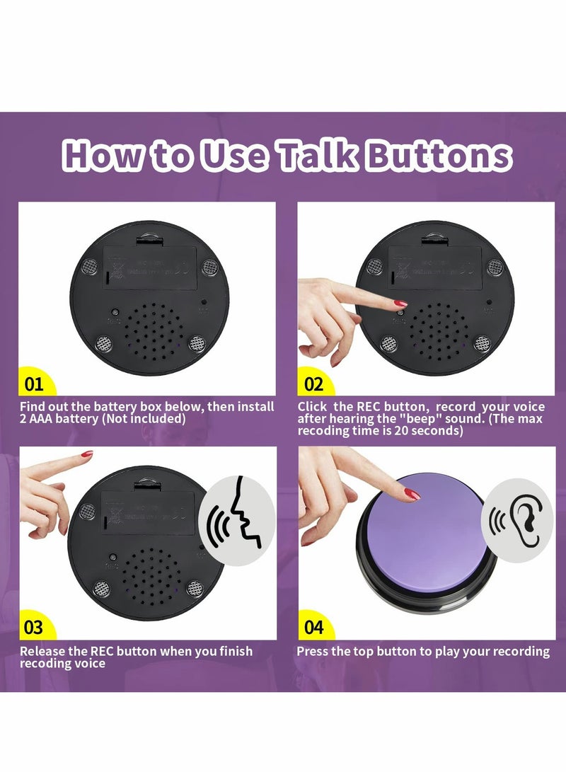 Recordable Dog Buttons,Dog Buttons for Communication Pet Training Buzzer, 20 Second Record & Playback Dog Talking Button Set Funny Gift for Cat Pet Training Office Home Game(4 Packs)