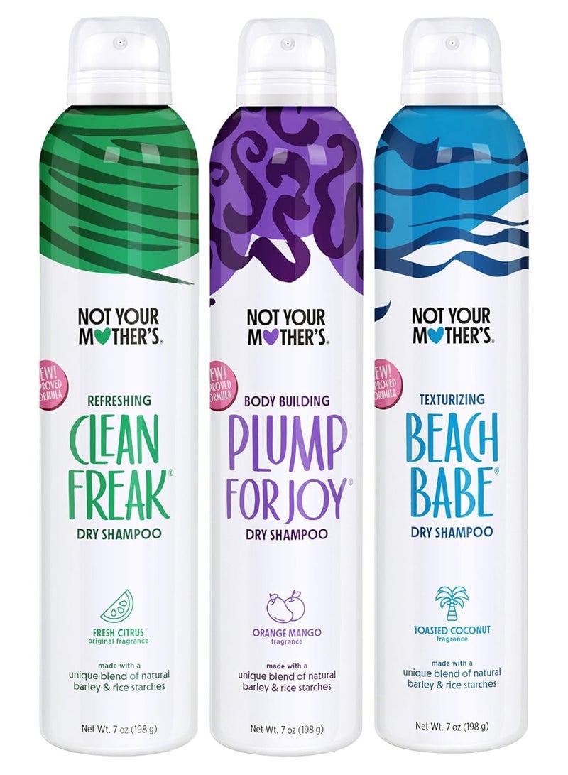 Not Your Mother's Dry Shampoo Assortment (3-Pack) - 7 oz - Clean Freak Dry Shampoo, Plump for Joy Dry Shampoo, Beach Babe Dry Shampoo - Instantly Absorbs Oil in Hair