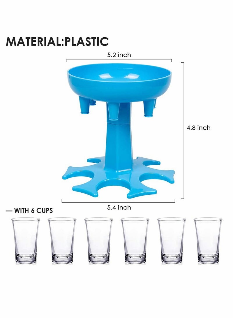 6 Shot Glass Dispenser and Holder, Shot Dispenser, Drink Dispenser, Multiple 6 Shot Dispenser For Drinking Tool (Blue)