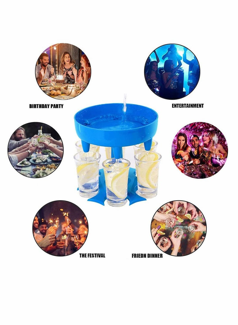 6 Shot Glass Dispenser and Holder, Shot Dispenser, Drink Dispenser, Multiple 6 Shot Dispenser For Drinking Tool (Blue)