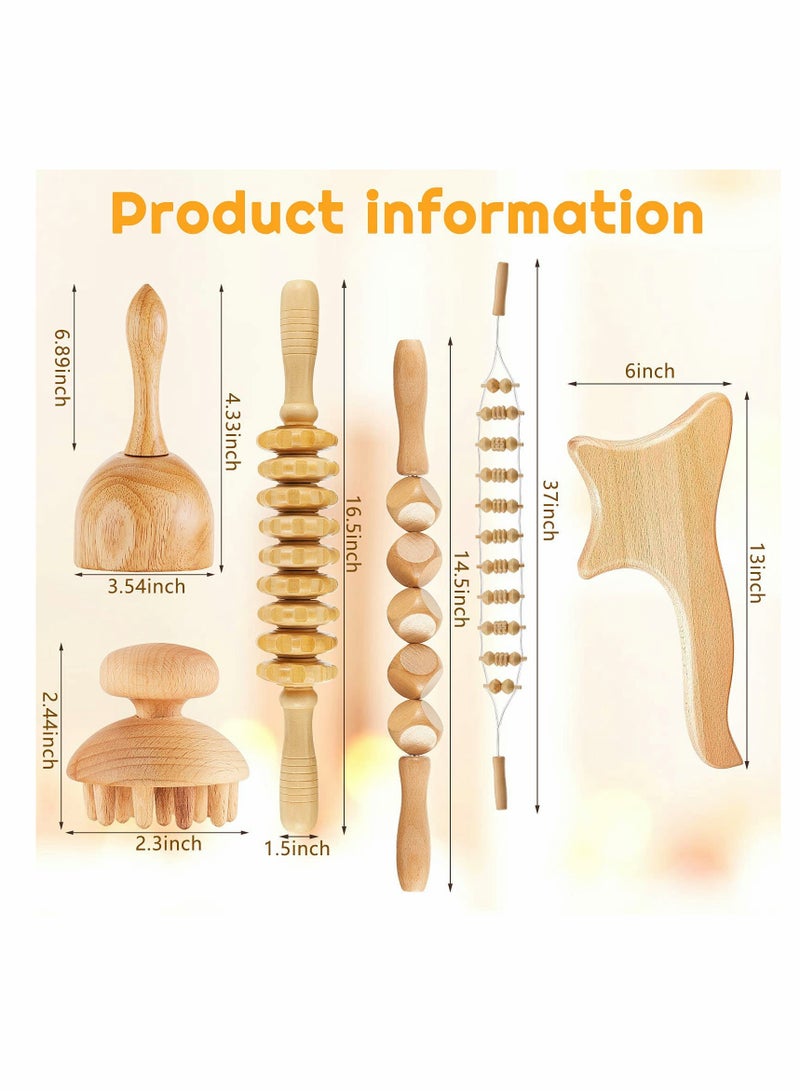 6 Pieces Wood Therapy Massage Tools Kit Wood Massager Roller Wood Gua Sha Roller Manual Wooden Fascia Massage for Release Cellulite Sore Muscle Blasting Full Body Muscle Pain Relief