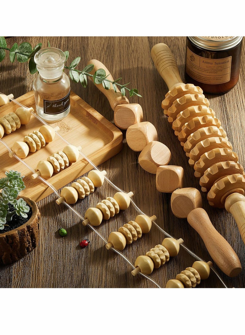 6 Pieces Wood Therapy Massage Tools Kit Wood Massager Roller Wood Gua Sha Roller Manual Wooden Fascia Massage for Release Cellulite Sore Muscle Blasting Full Body Muscle Pain Relief