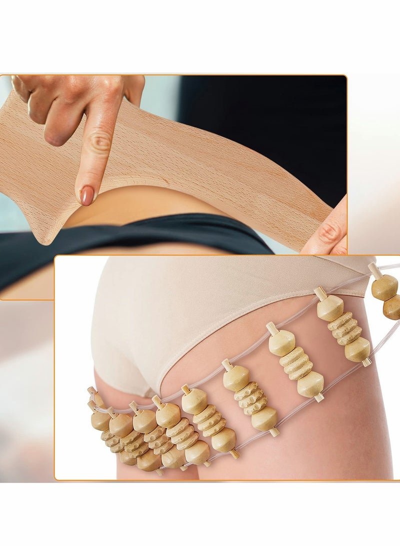 6 Pieces Wood Therapy Massage Tools Kit Wood Massager Roller Wood Gua Sha Roller Manual Wooden Fascia Massage for Release Cellulite Sore Muscle Blasting Full Body Muscle Pain Relief