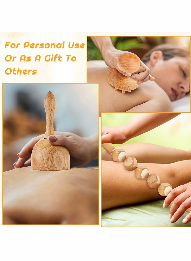 6 Pieces Wood Therapy Massage Tools Kit Wood Massager Roller Wood Gua Sha Roller Manual Wooden Fascia Massage for Release Cellulite Sore Muscle Blasting Full Body Muscle Pain Relief