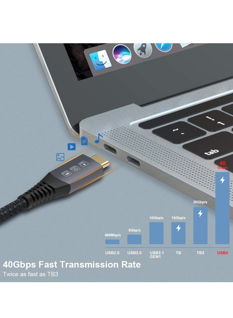 USB4 Cable Compatible with Thunderbolt 4, 8K 5K USB-C Cable 8K@60Hz 5K/4K 60Hz Video 40Gbps Data Transmissions Rate 20V 5A 100W Power Delivery 3in1 USB-C Cable External SSD eGPU (1Meter)