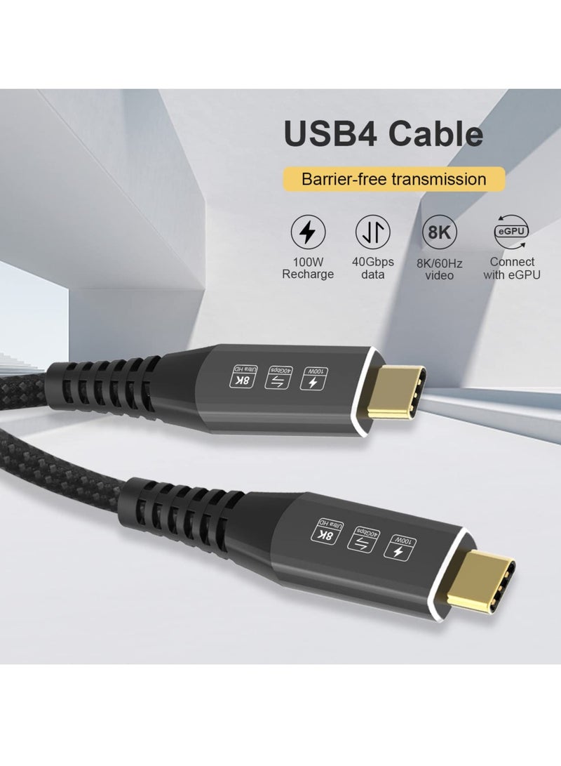 USB4 Cable Compatible with Thunderbolt 4, 8K 5K USB-C Cable 8K@60Hz 5K/4K 60Hz Video 40Gbps Data Transmissions Rate 20V 5A 100W Power Delivery 3in1 USB-C Cable External SSD eGPU (1Meter)