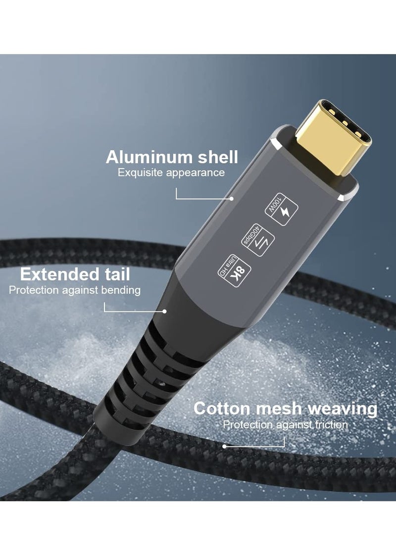 USB4 Cable Compatible with Thunderbolt 4, 8K 5K USB-C Cable 8K@60Hz 5K/4K 60Hz Video 40Gbps Data Transmissions Rate 20V 5A 100W Power Delivery 3in1 USB-C Cable External SSD eGPU (1Meter)