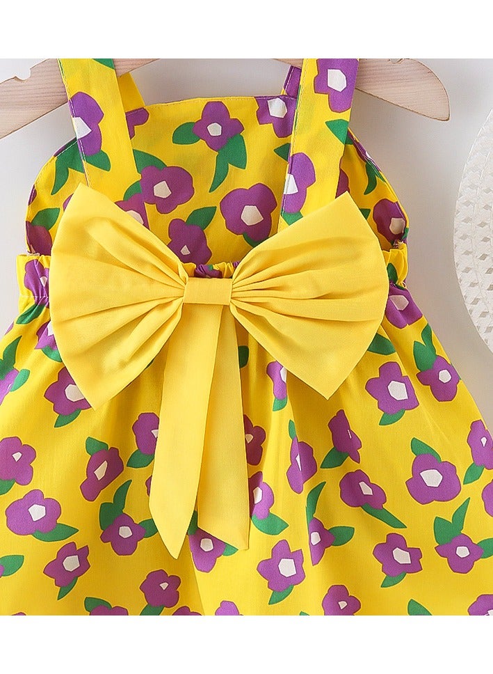 New Bowknot Sleeveless Suspended Dress with Forest Print Hat Tank Top Skirt
