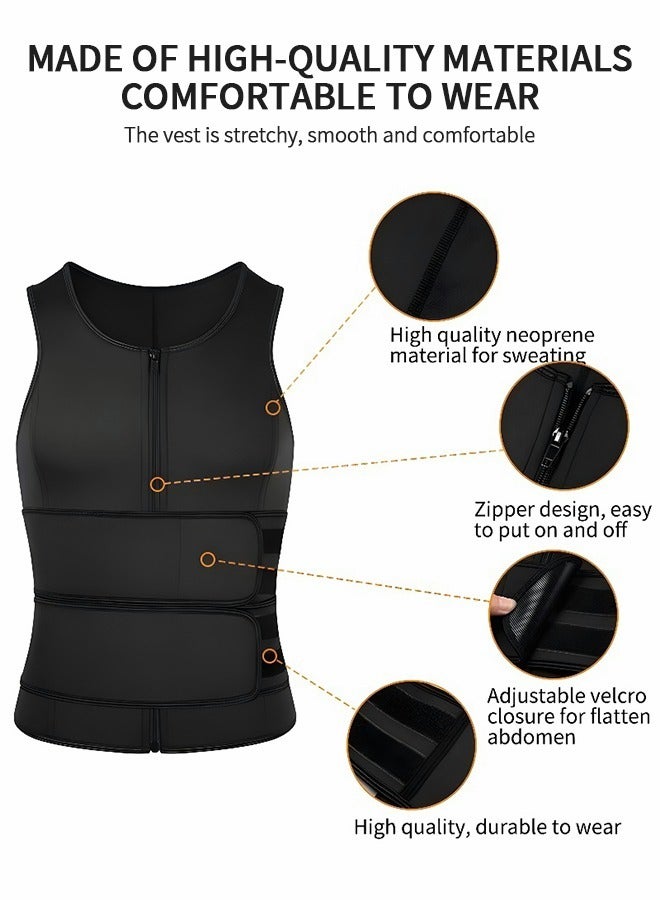 Men's Waist Trainer Sauna Vest Weight Loss Body Shaper Sweat Vest for Men with Double Belt and Zipper, Corset Plus Size L