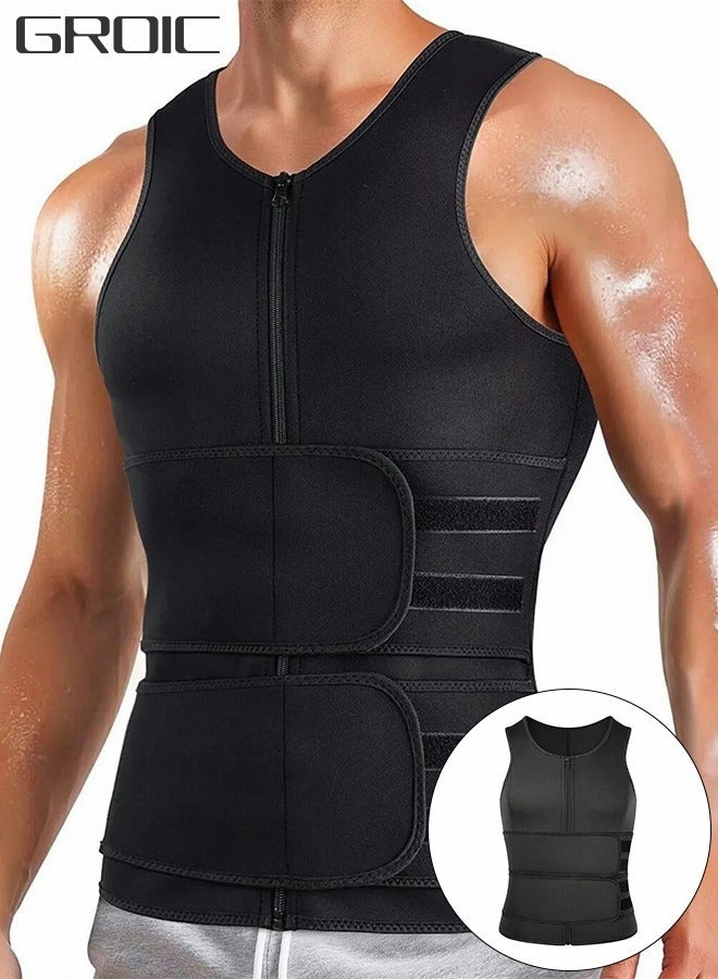 Men's Waist Trainer Sauna Vest Weight Loss Body Shaper Sweat Vest for Men with Double Belt and Zipper, Corset Plus Size L