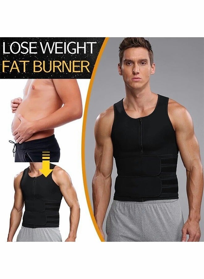 Men's Waist Trainer Sauna Vest Weight Loss Body Shaper Sweat Vest for Men with Double Belt and Zipper, Corset Plus Size L