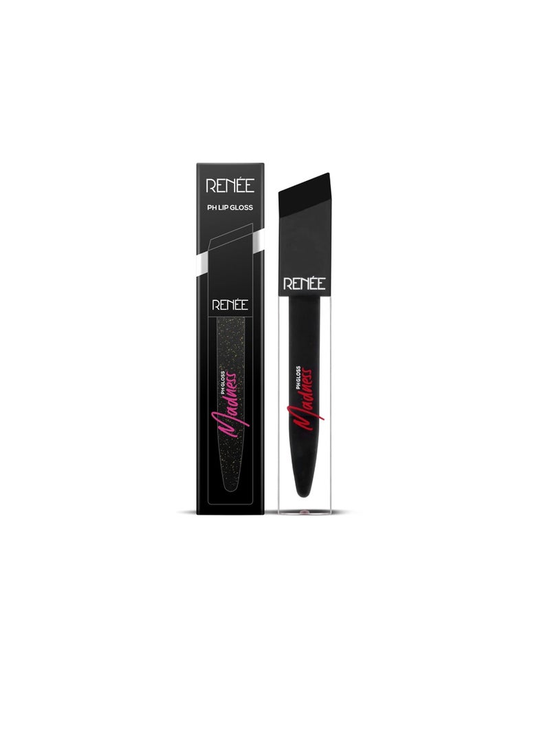 RENEE Madness PH Lip Gloss 4.5ml  Black Gloss with Pink Payoff Enriched with Shea Butter  Soothes  Repairs and Moisturizes Dry Lips  Glossy Non Sticky Formula