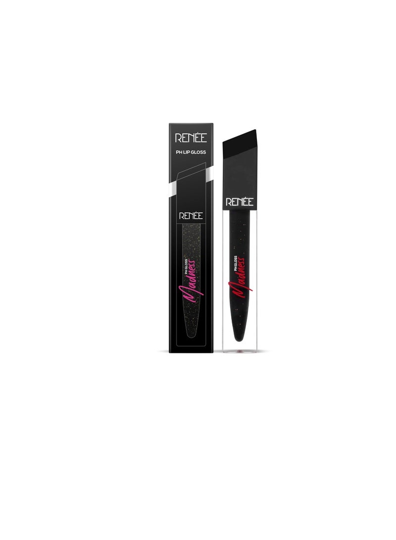 RENEE Madness PH Lip Gloss 4.5ml  Black Gloss with Pink Payoff Enriched with Shea Butter  Soothes  Repairs and Moisturizes Dry Lips  Glossy Non Sticky Formula