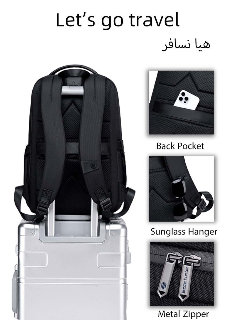 Laptop Backpack, Business Travel Slim Durable Trip Bag with Tablet Compartment for Men, Black