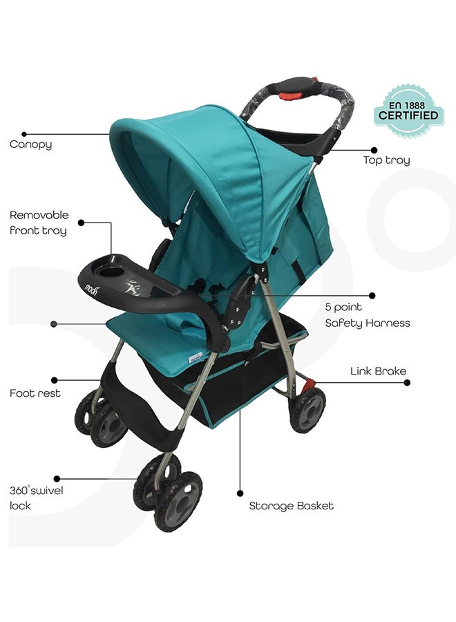 Easy  One Hand Fold Stroller, Multi-Postion Reclining Seat For Infant- Cyan Blue