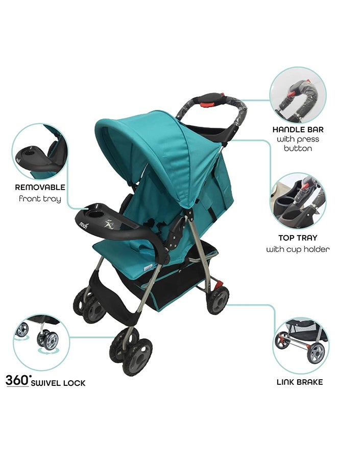 Easy  One Hand Fold Stroller, Multi-Postion Reclining Seat For Infant- Cyan Blue