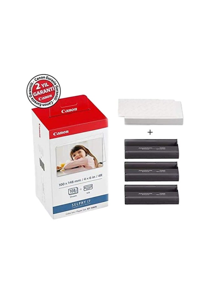 Canon KP-108IN Color Ink Paper Set for Canon Selphy CP910/CP810 Photo Printer, 108 Sheets, White