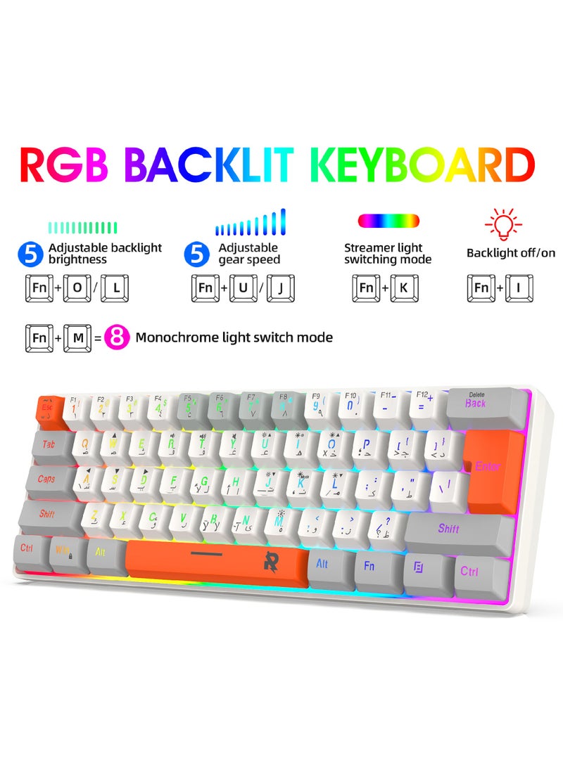 Arabic English 2.4G Wireless Gaming Keyboard and Mouse Combo Include Mini 60% Mechanical Feel RGB Backlit Keyboard Ergonomic Vertical Feel Small Wireless Mouse