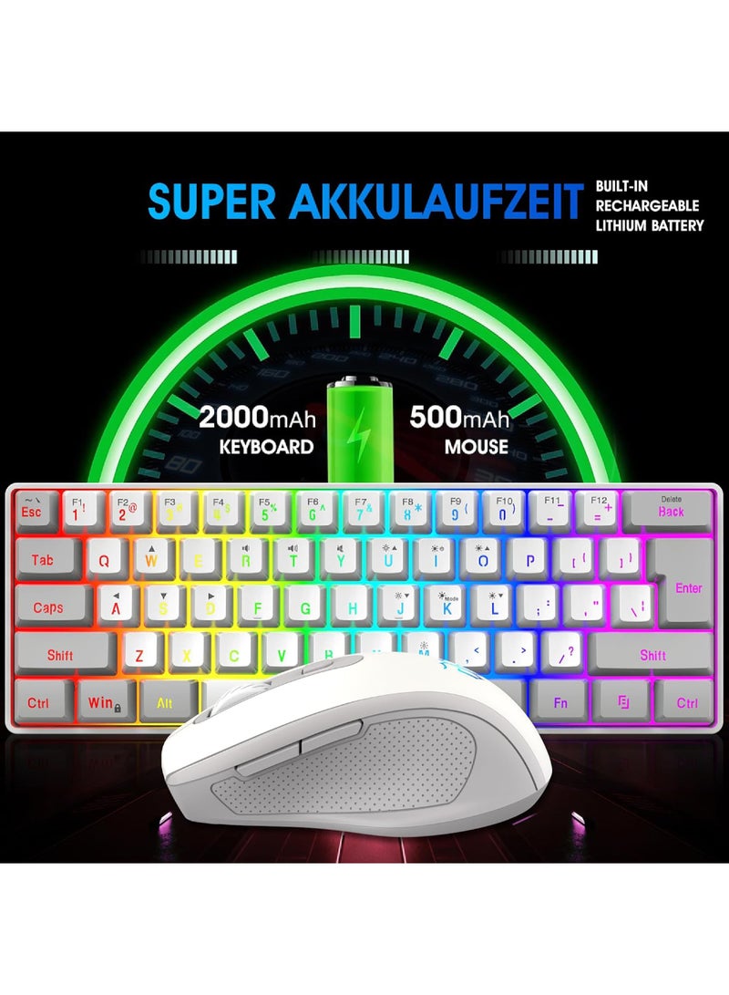 Arabic English 2.4G Wireless Gaming Keyboard and Mouse Combo Include Mini 60% Mechanical Feel RGB Backlit Keyboard Ergonomic Vertical Feel Small Wireless Mouse