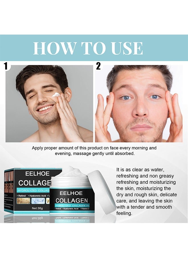 Collagen hydrolyzed collagen 5%,Cream For Men 30g,Contains Retinol, Hyaluronic Acid, And Vitamin E，Has Anti Wrinkle Cream, Facial Moisturizing, Anti-Aging And Wrinkle Antioxidant Effects