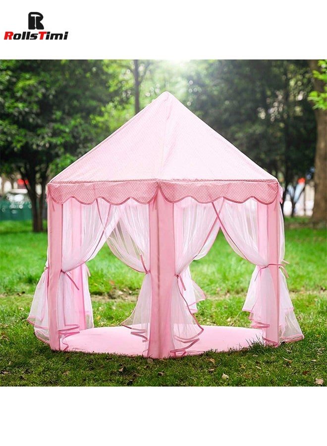 Princess Castle Play House Game Tent With Star Lights Pink