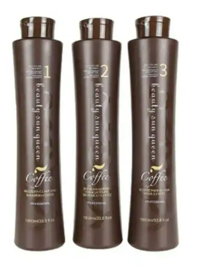 Brazilian Keratin Hair Straightening Set Hair Treatment Coffee 1000 ml*3pcs