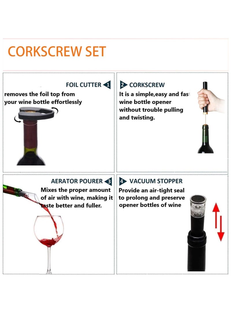 Wine Opener Air Pressure Pump Opener Set, Include Air Pressure Pump Bottle Opener With Foil Cutter, Aerator Pourer, Vacuum Stopper Efficient Corkscrew Bottle Opener, Great For Wine Lovers