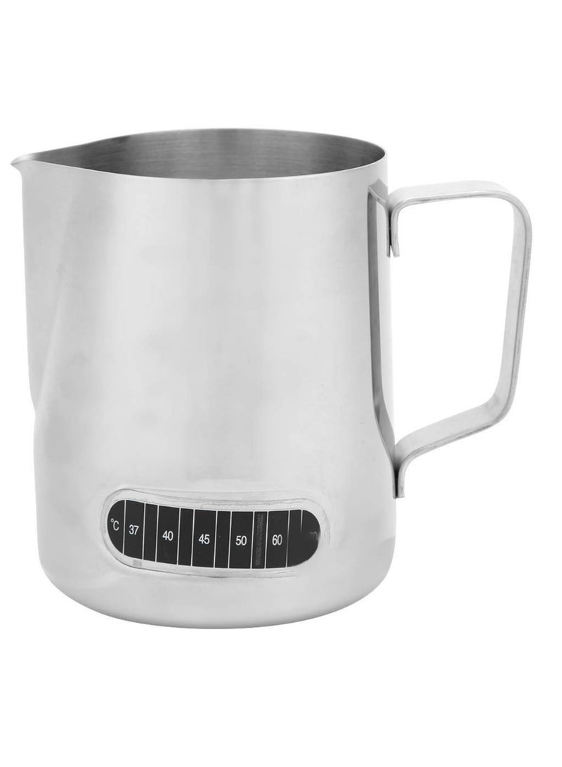 Stainless Steel Milk Frother Pitcher, 20oz Milk Frothing Pitcher With Thermometer, Stainless Steel Milk Jug Steaming Pitcher Milk Steamer Cup For Latte Art