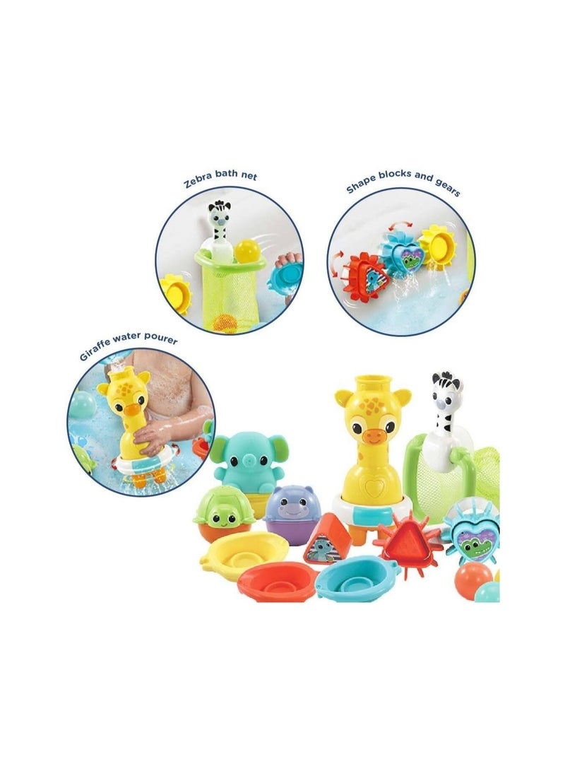 VTech 6-in-1 Bath Set, Bathtub Toy with 10+ Accessories Including Stacking & Linking Boats, Shape Sorter, Colourful Balls, Bath Time Gift for Babies & Infants 0, 6, 12 months +