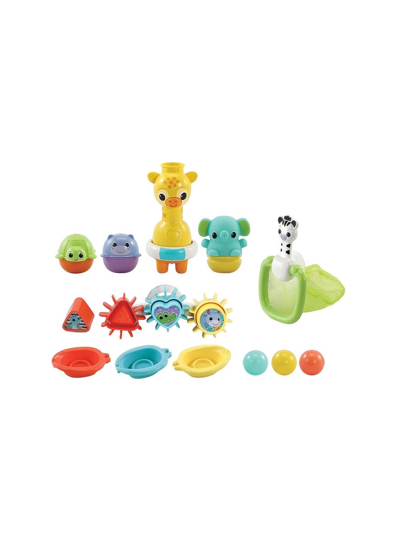 VTech 6-in-1 Bath Set, Bathtub Toy with 10+ Accessories Including Stacking & Linking Boats, Shape Sorter, Colourful Balls, Bath Time Gift for Babies & Infants 0, 6, 12 months +