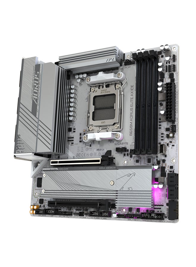 B650M AORUS ELITE AX ICE DDR5 Micro ATX Motherboard, AMD B650 Chipset, AMD Socket AM5, 2xNVMe M.2 SSD, 4 x DDR5 DIMM, PCI 4x16/1x DP/1xHDMI/1 x USB Type-C, Realtek 2.5GbE LAN & Wi-Fi 6E