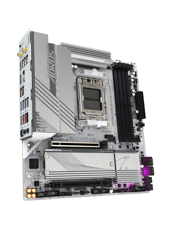 B650M AORUS ELITE AX ICE DDR5 Micro ATX Motherboard, AMD B650 Chipset, AMD Socket AM5, 2xNVMe M.2 SSD, 4 x DDR5 DIMM, PCI 4x16/1x DP/1xHDMI/1 x USB Type-C, Realtek 2.5GbE LAN & Wi-Fi 6E