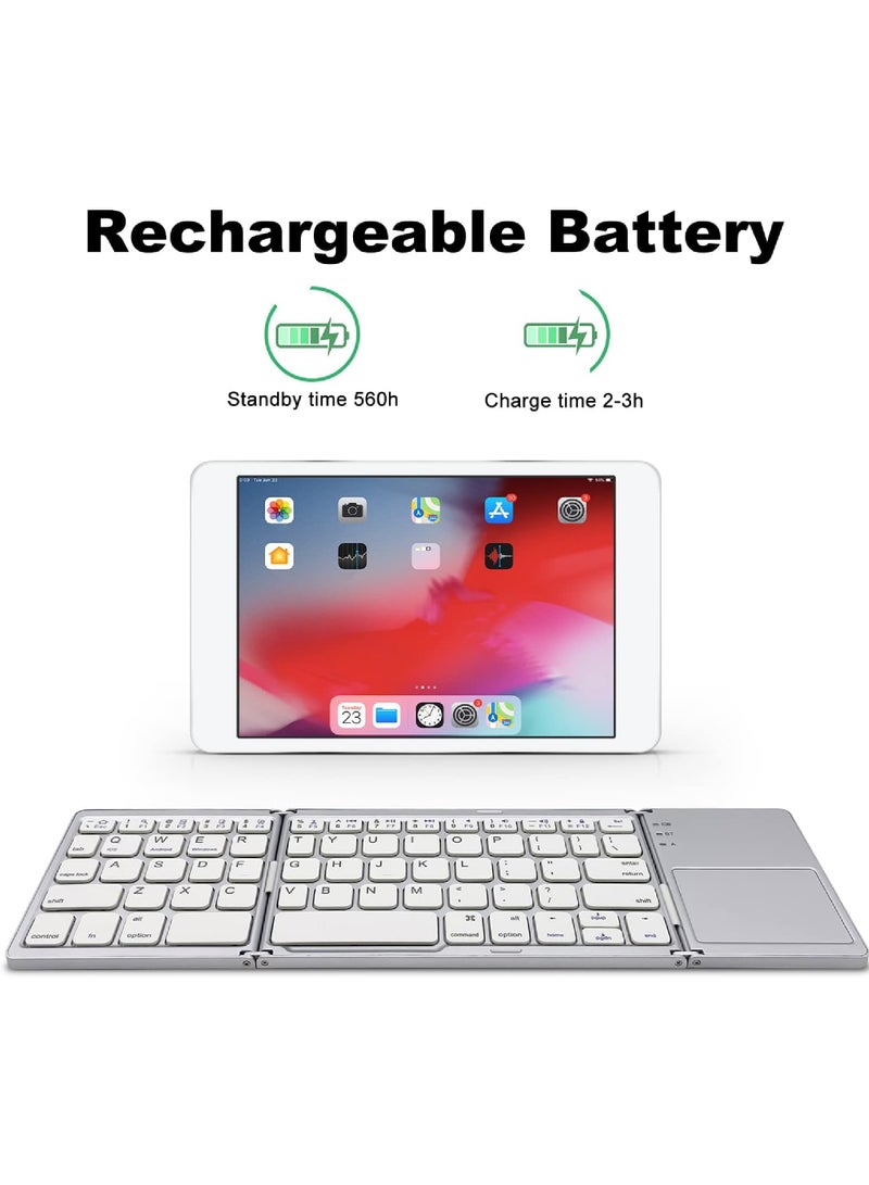 Foldable Bluetooth Keyboard with Touchpad Rechargeable Portable Wireless Mini Keyboard for PC Tablet Samsung Android iOS Smartphone