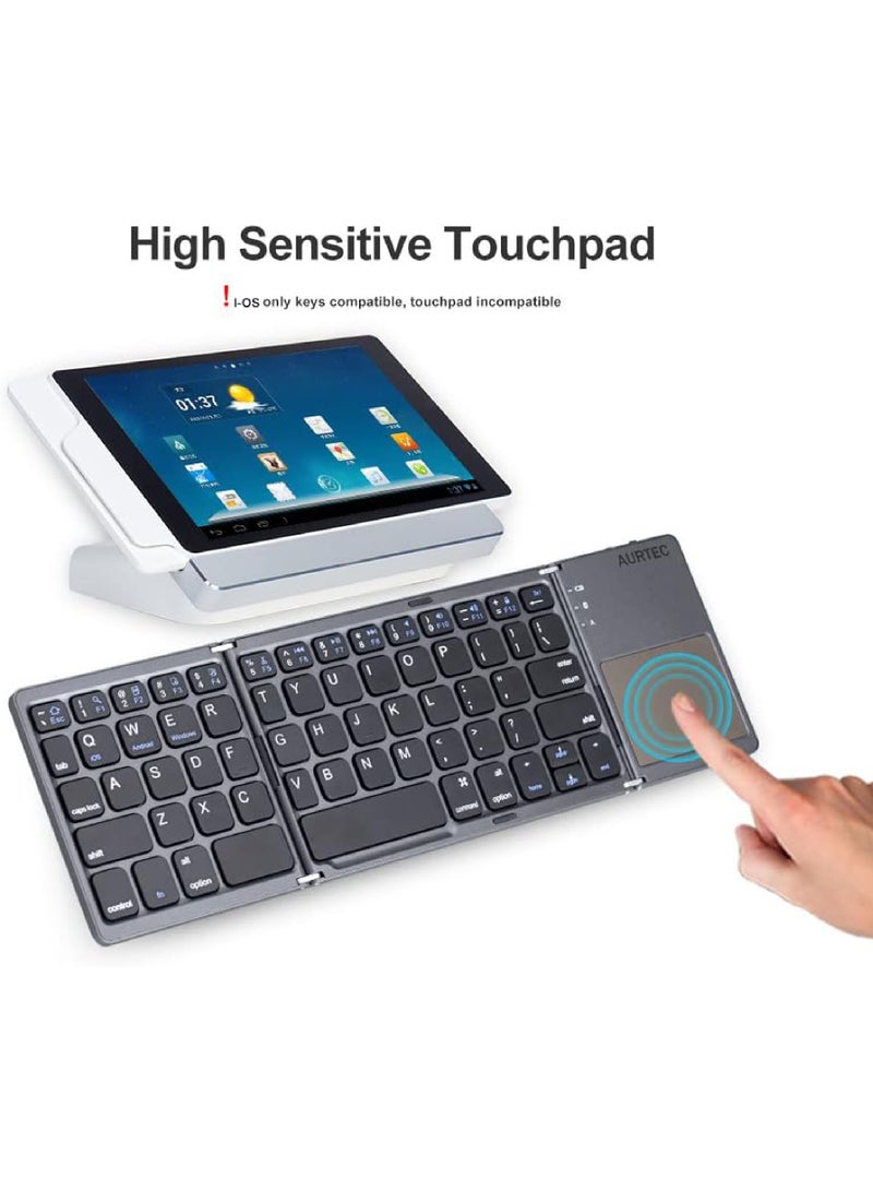 Foldable Bluetooth Keyboard with Touchpad Rechargeable Portable Wireless Mini Keyboard for PC Tablet Samsung Android iOS Smartphone