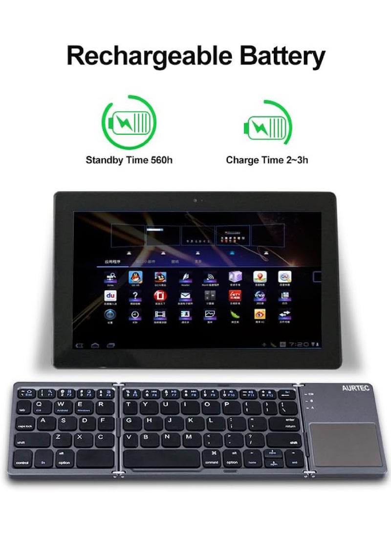 Foldable Bluetooth Keyboard with Touchpad Rechargeable Portable Wireless Mini Keyboard for PC Tablet Samsung Android iOS Smartphone