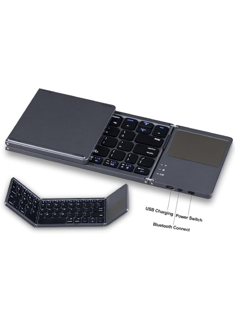 Foldable Bluetooth Keyboard with Touchpad Rechargeable Portable Wireless Mini Keyboard for PC Tablet Samsung Android iOS Smartphone